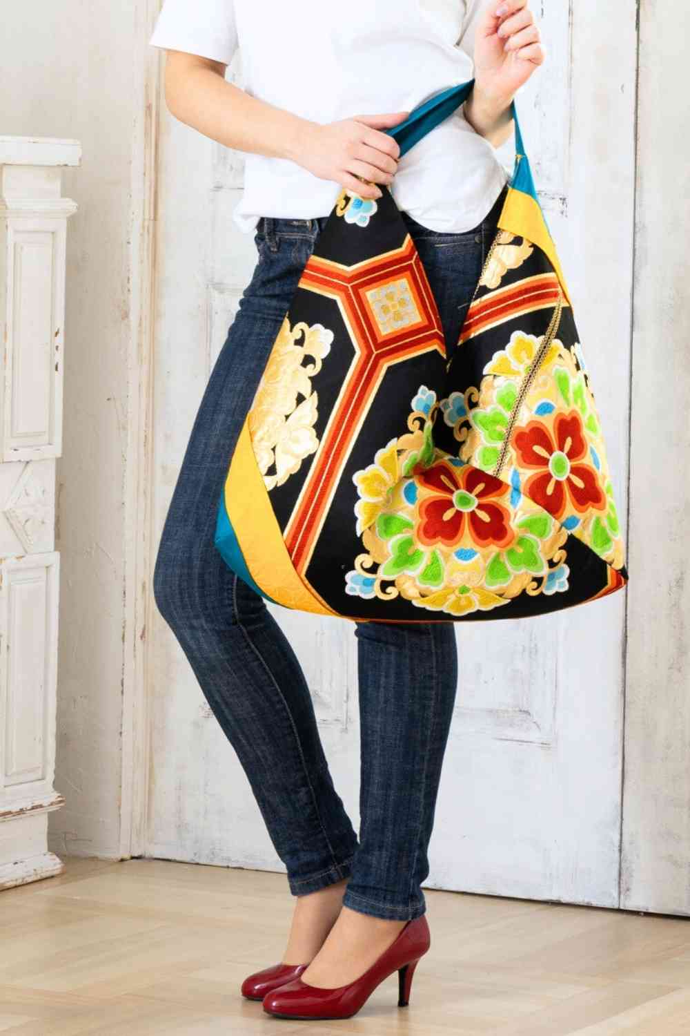Boho Bag Ovesized Bag Embroidered Bag Silk Bag Vintage Bag