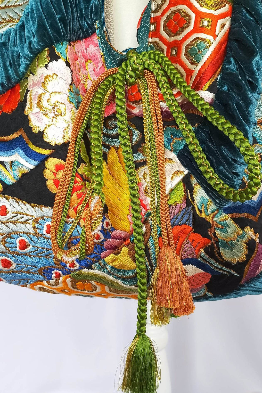 a stunning embroidered boho bag, showcasing the intricate details on this large tote bag. This large boho bag elevates anyones style and is an example of embroidered tote bag styling.