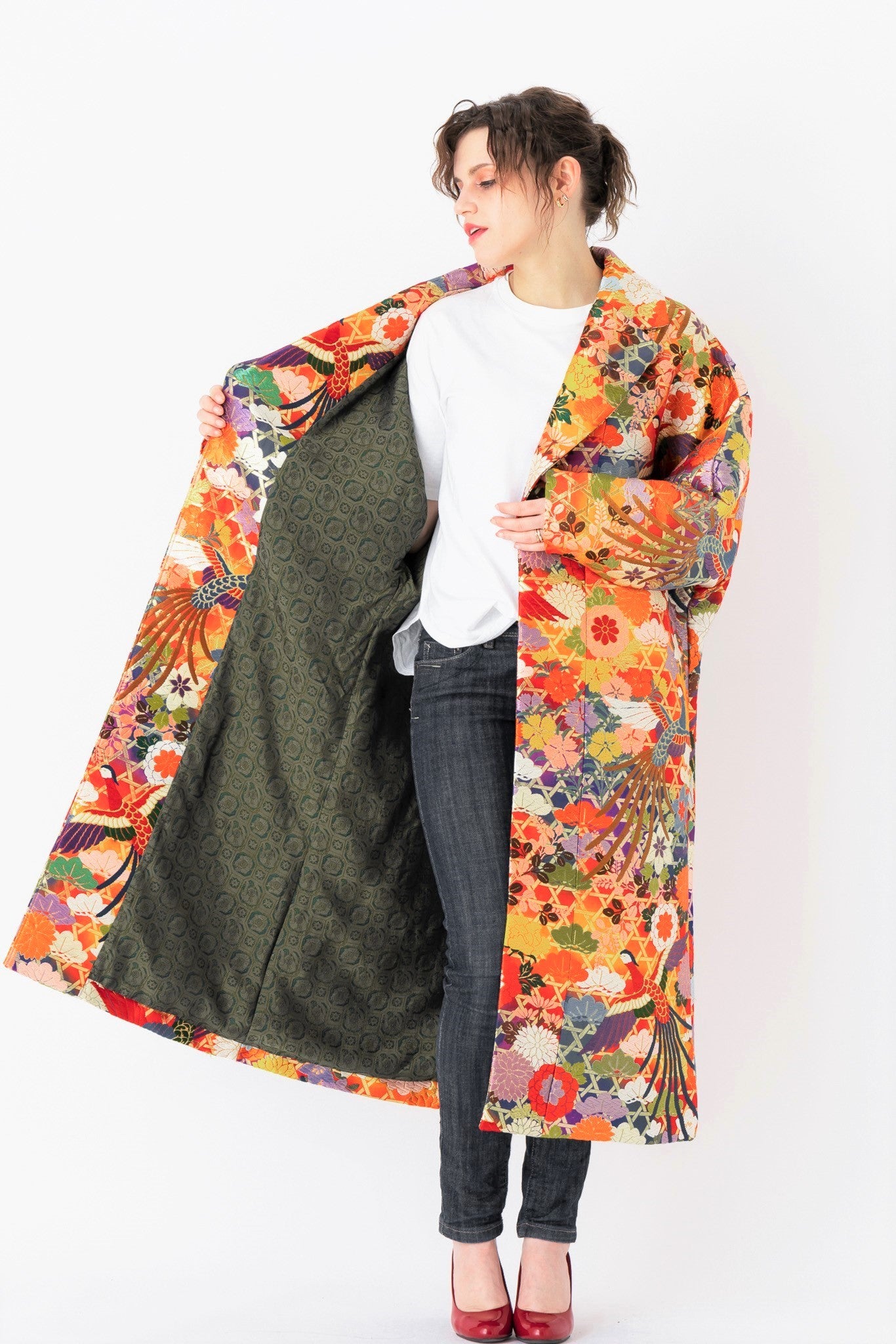 Wish En Ciel: Oversized Coat for Women, Long Embroidered